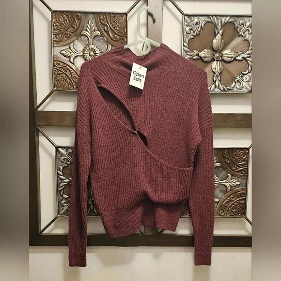 Open Edit Mock New Wrap Look Rib Sweater - Picture 2 of 3